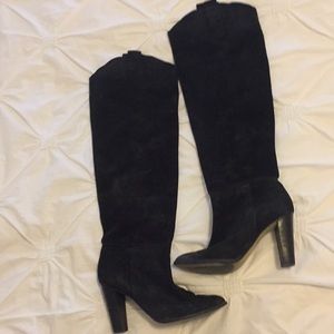 Zara black knee high black suede boots, size 9